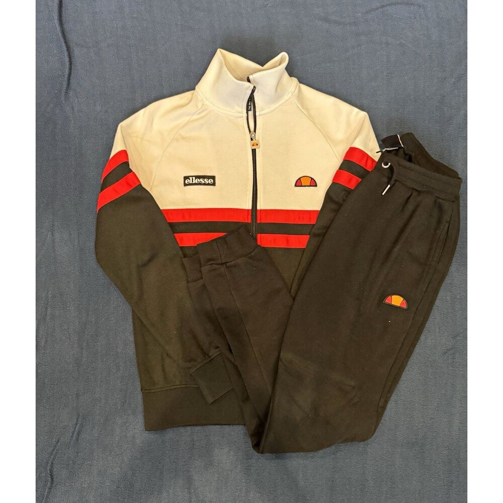 Ellesse Mens Tracksuit Set Black White Red Colorblock Full Zip XS Jacket Pants